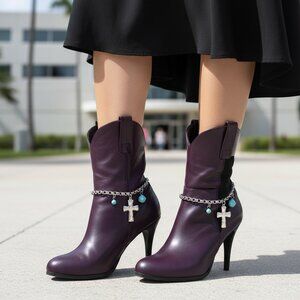 Women Silver Metal Chain Boot Bracelet Shoe Cross Charm Anklet Turquoise PAIR